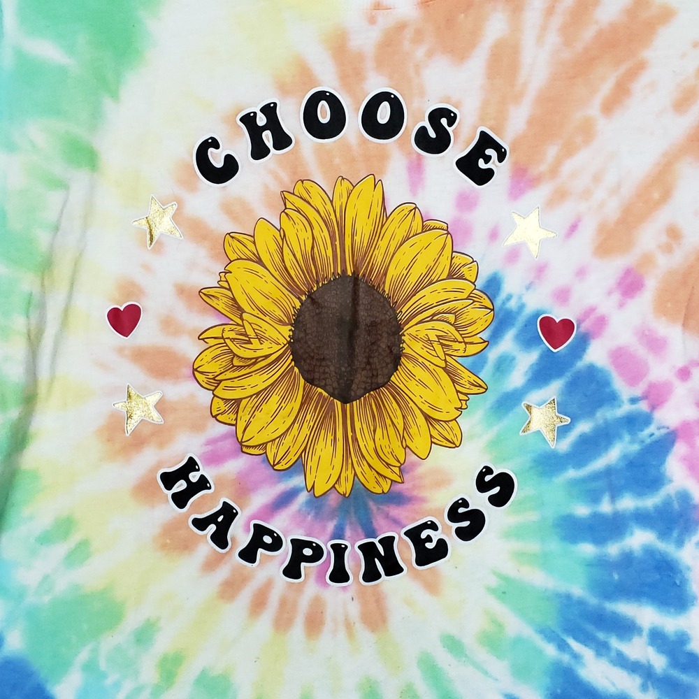 Choose Happiness Daisy Graphic Tie Dye Tee Shirt Hippie Rainbow VSCO Size L